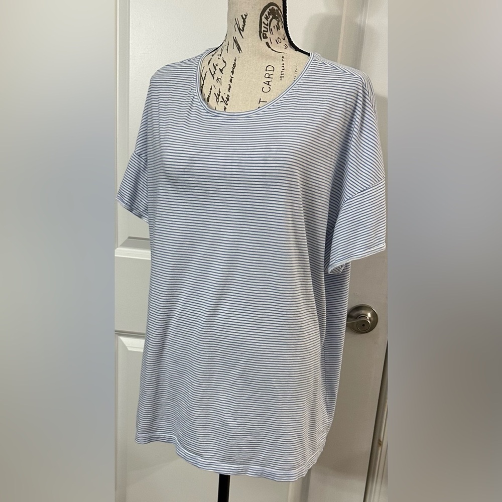 💙 Terra & Sky Women’s Crewneck Tee – Oxford Blue Stripe, Plus Size 1X  💙 - Picture 4 of 12